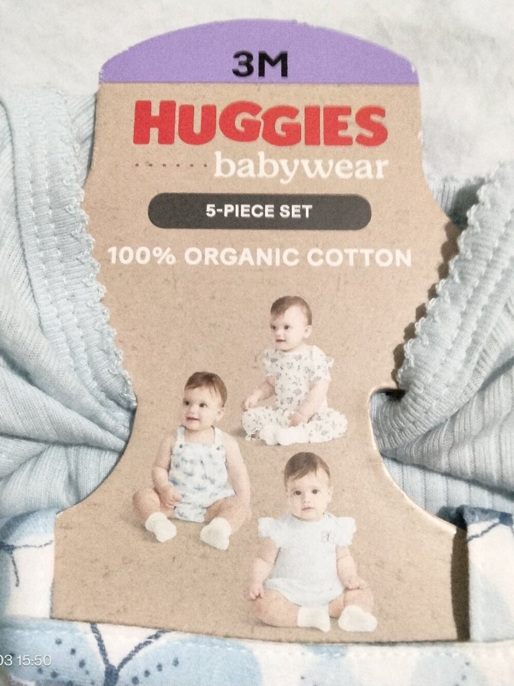 Huggies Babywear Light Blue 5-Piece Set 100% Organic Cotton Size 3 Months NWT